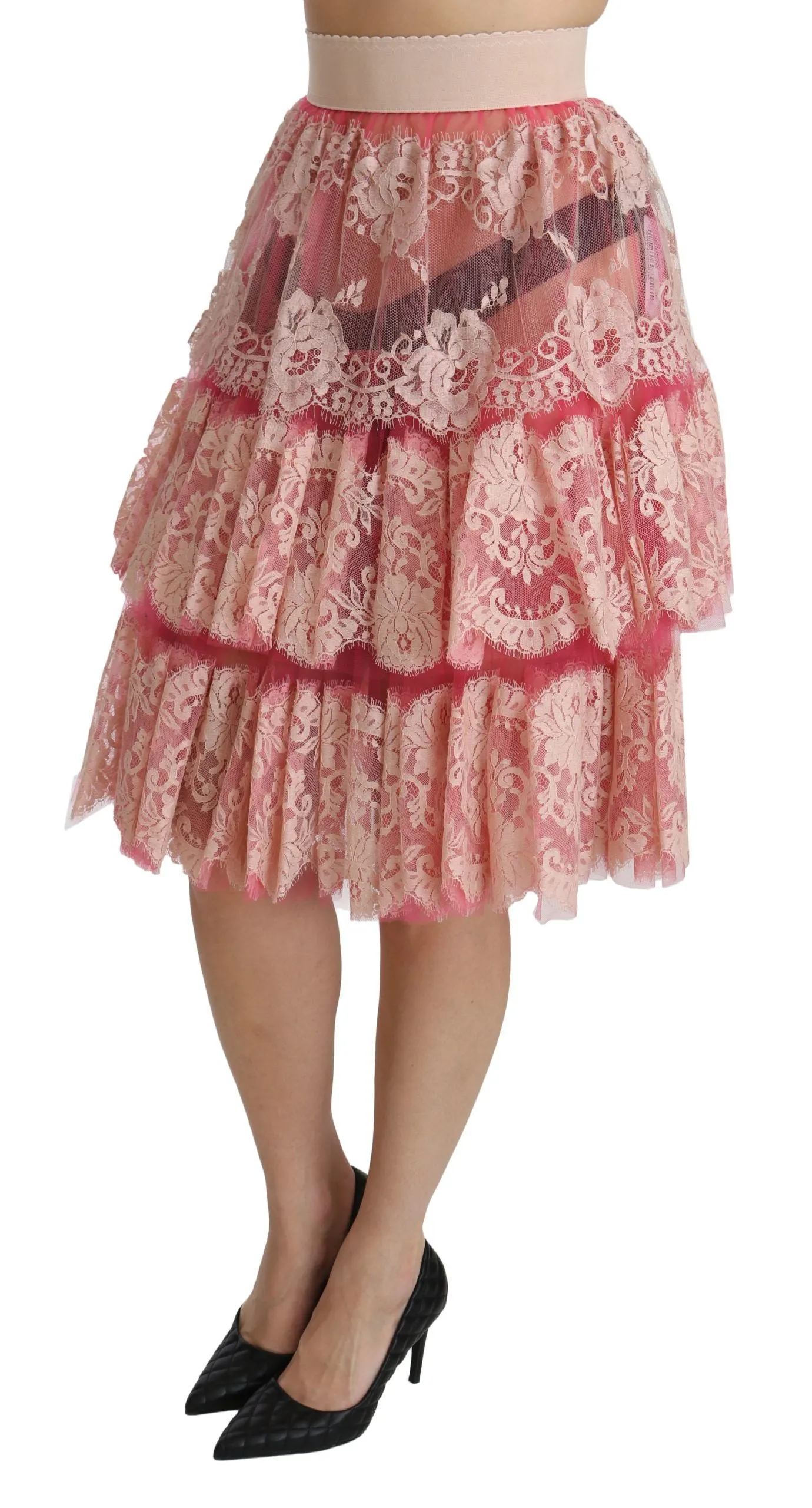 Elegant Pink Lace High-Waist Skirt sold by Louxly product image thumbnail 3