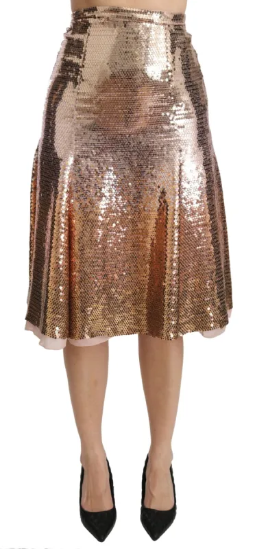 Gold Sequined High Waist Skirt sold by Louxly