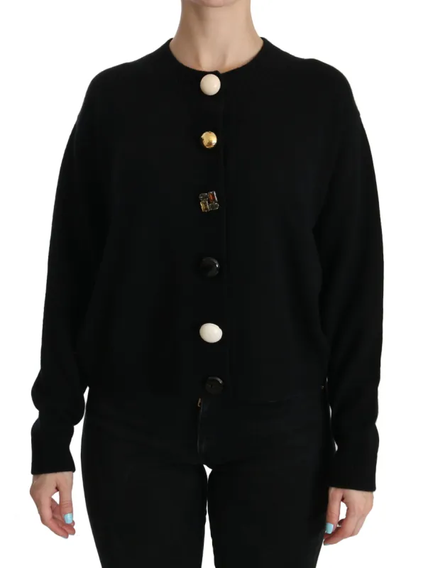 Elegant Black Cashmere Cardigan Top sold by Louxly