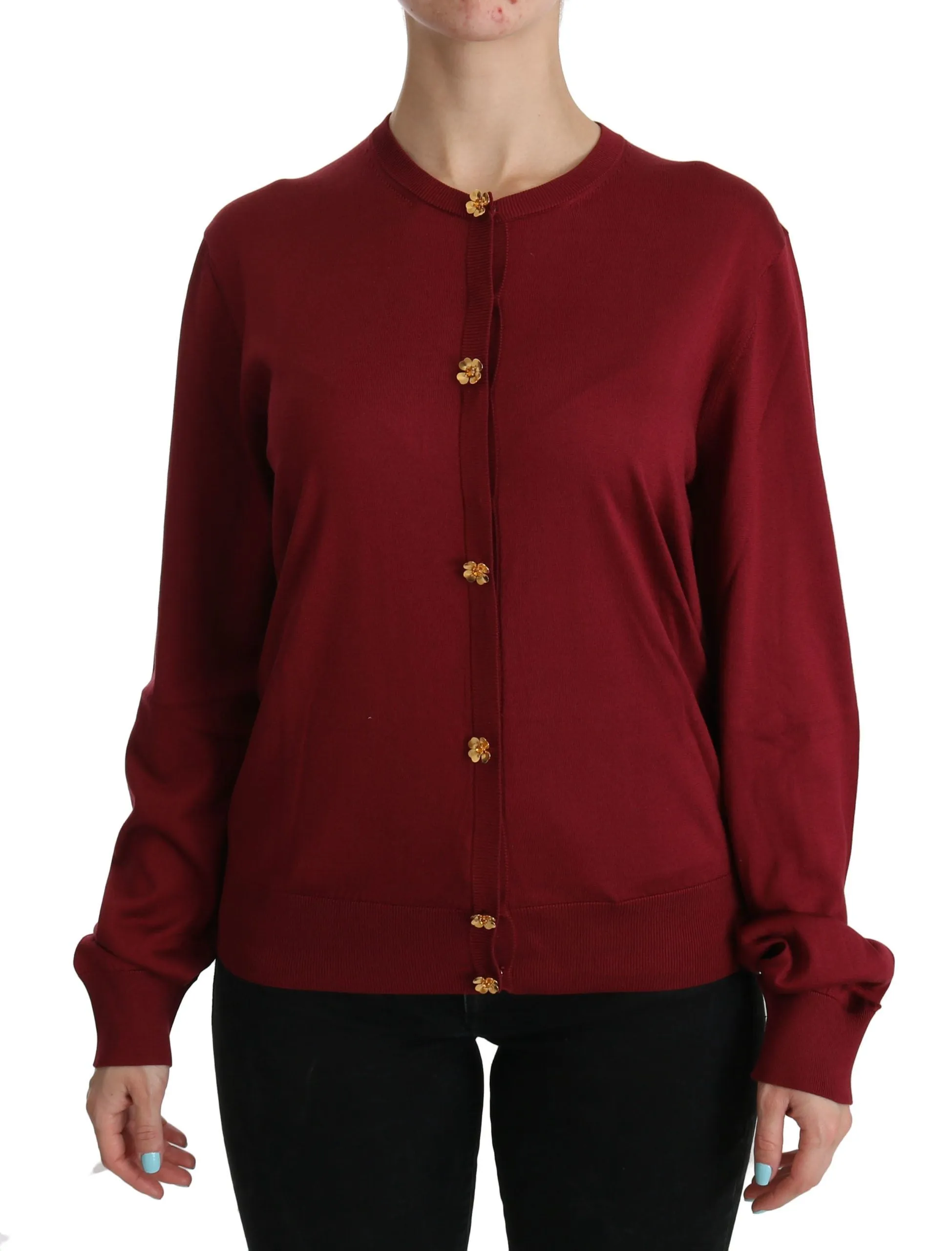 Silk Red Cardigan Top with Button Accents sold by Louxly