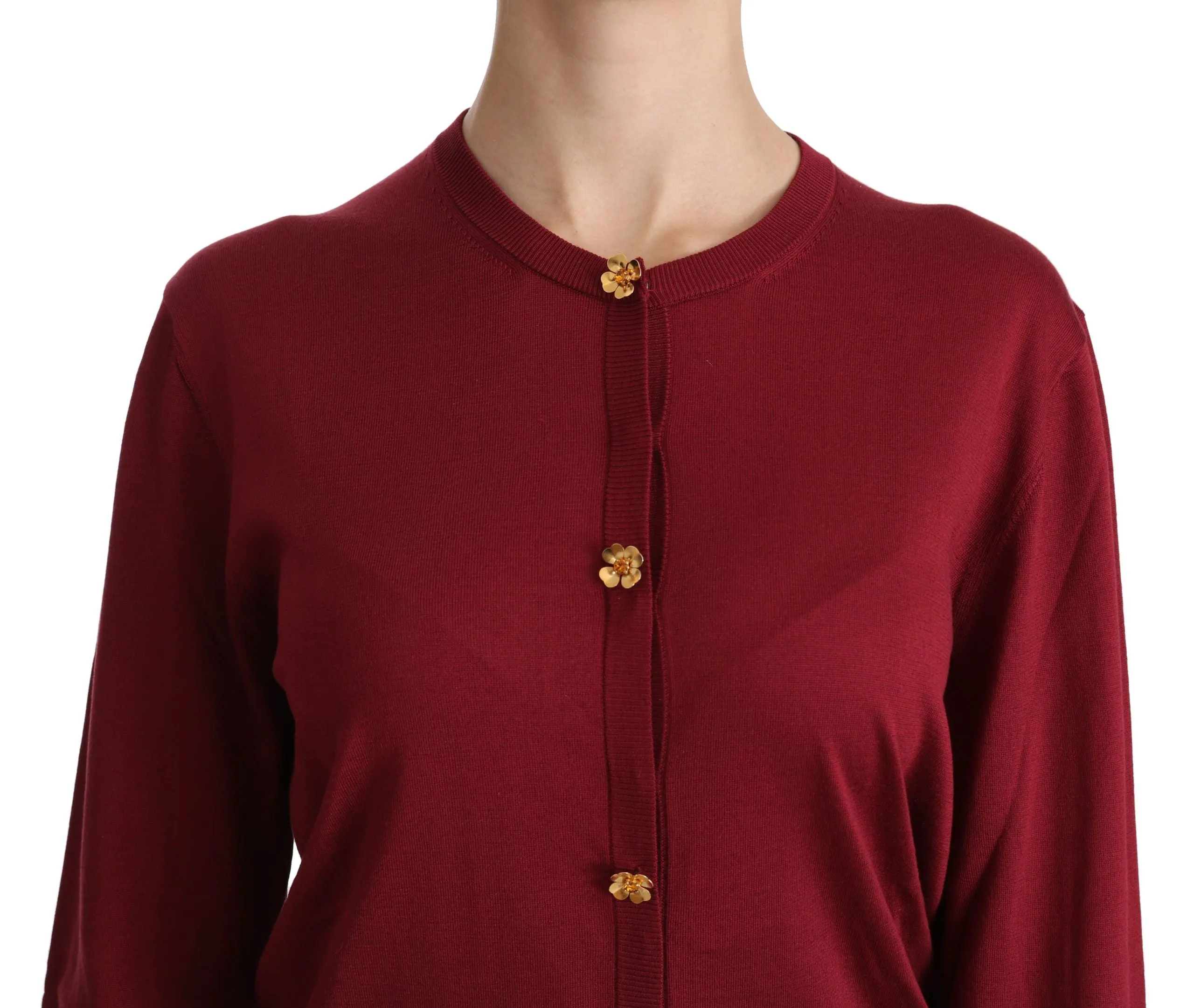 Silk Red Cardigan Top with Button Accents sold by Louxly product image thumbnail 5