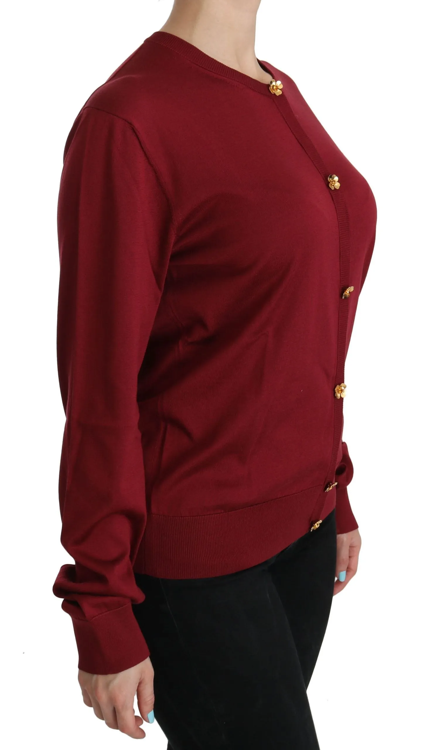 Silk Red Cardigan Top with Button Accents sold by Louxly product image thumbnail 2