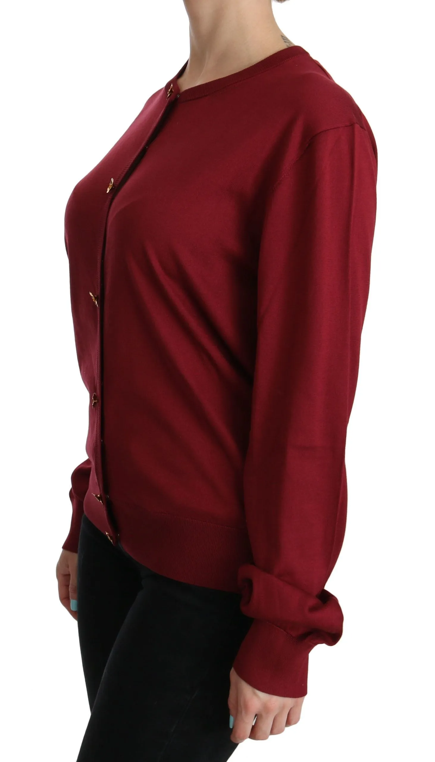Silk Red Cardigan Top with Button Accents sold by Louxly product image thumbnail 3