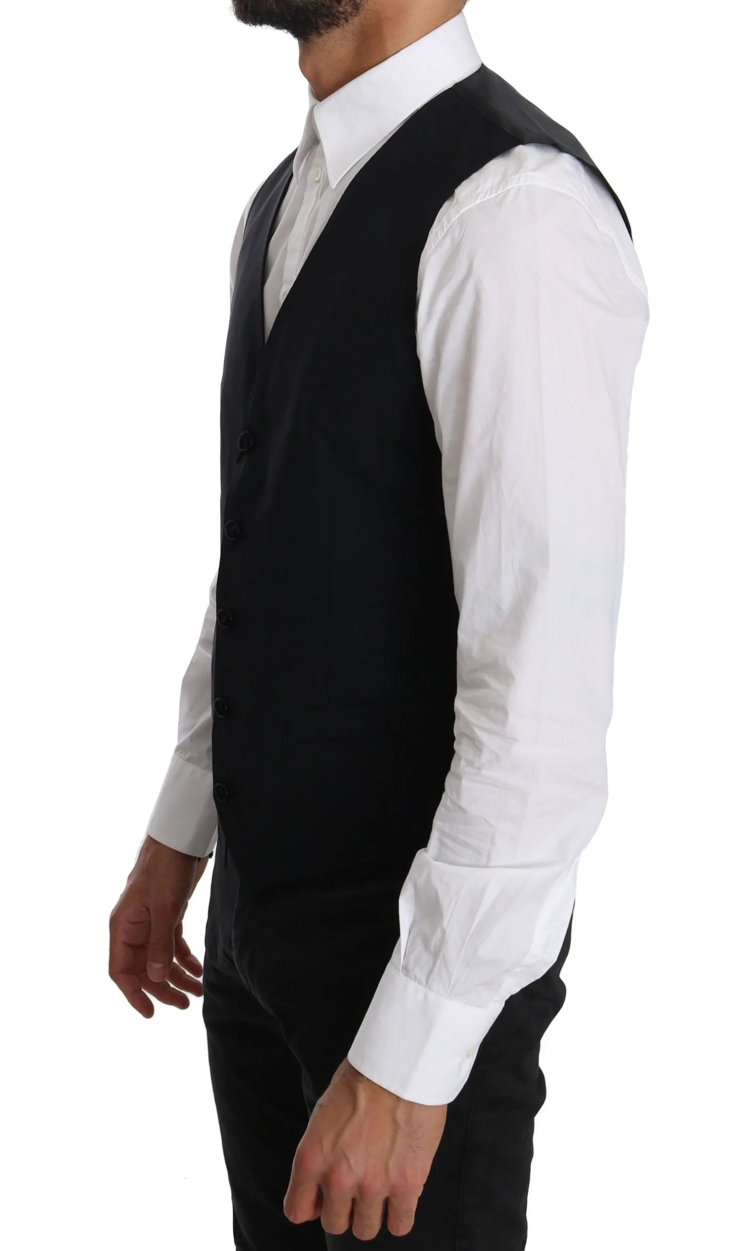 Elegant Blue Formal Wool-Blend Dress Vest sold by Louxly product image thumbnail 4