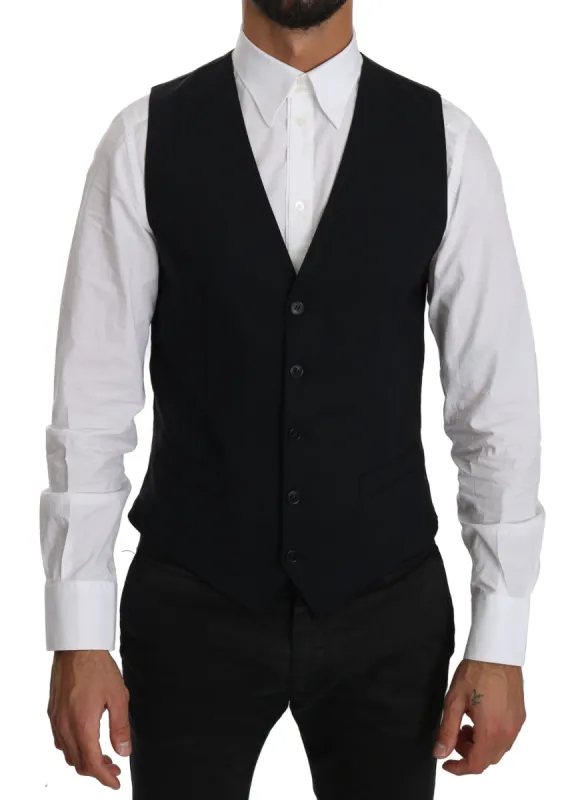Elegant Blue Formal Wool-Blend Dress Vest sold by Louxly