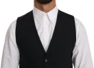 Elegant Blue Formal Wool-Blend Dress Vest sold by Louxly