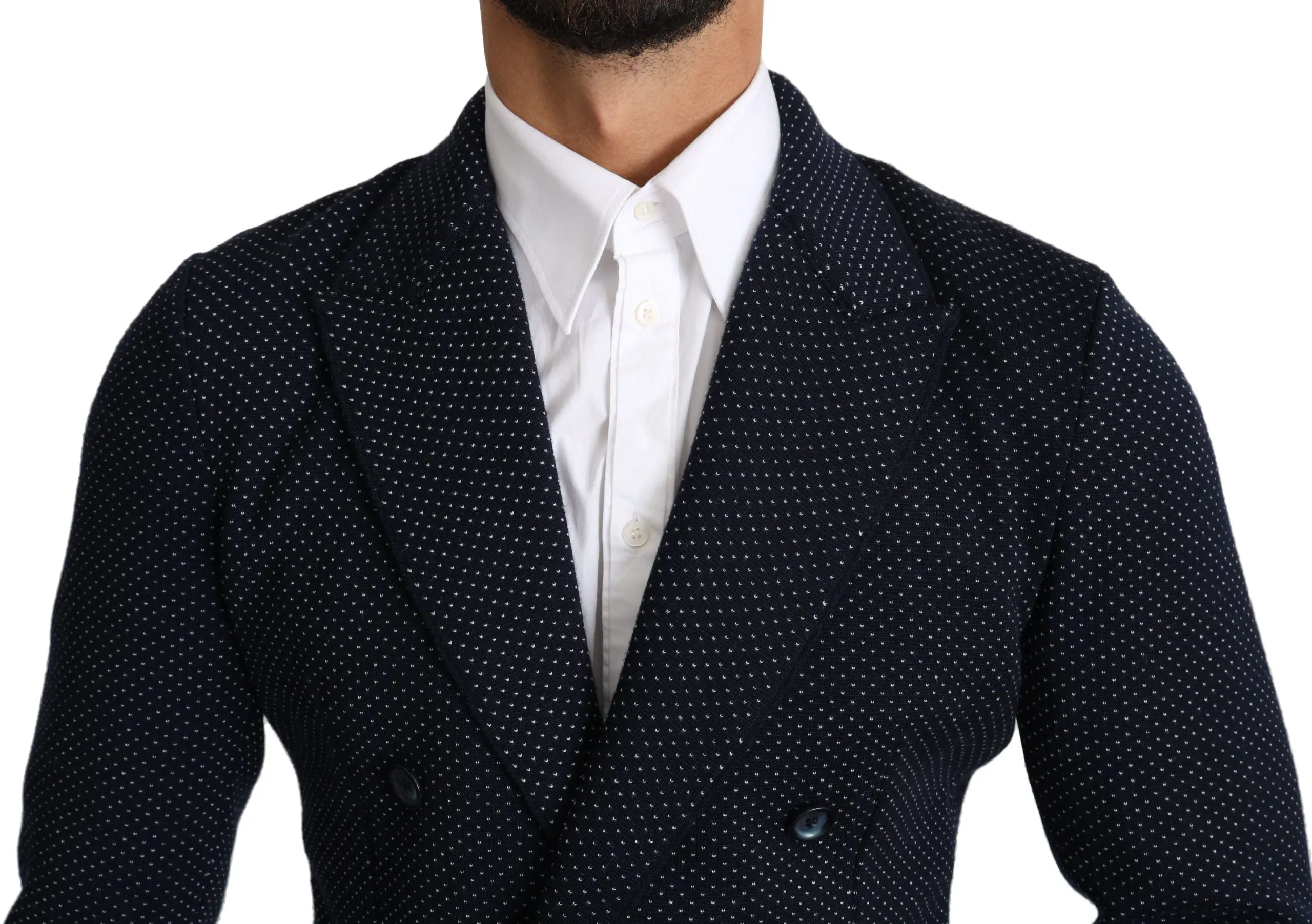 Elegant Dark Blue Dotted Slim-Fit Blazer sold by Louxly product image thumbnail 4