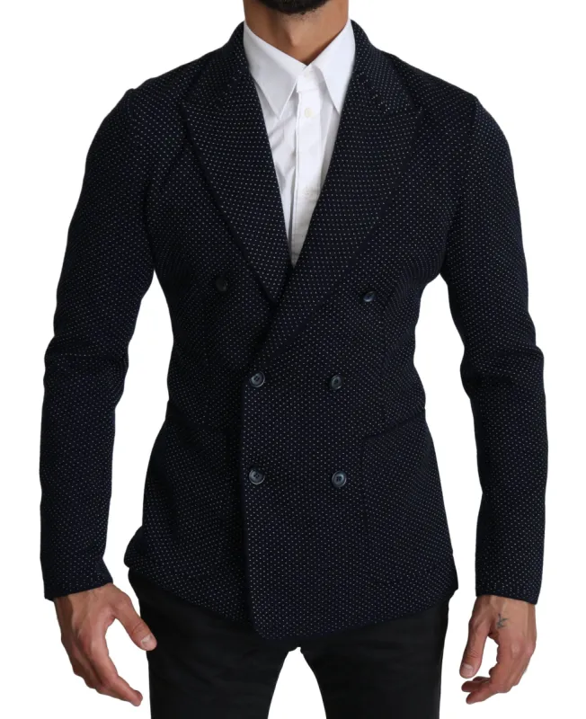 Elegant Dark Blue Dotted Slim-Fit Blazer sold by Louxly