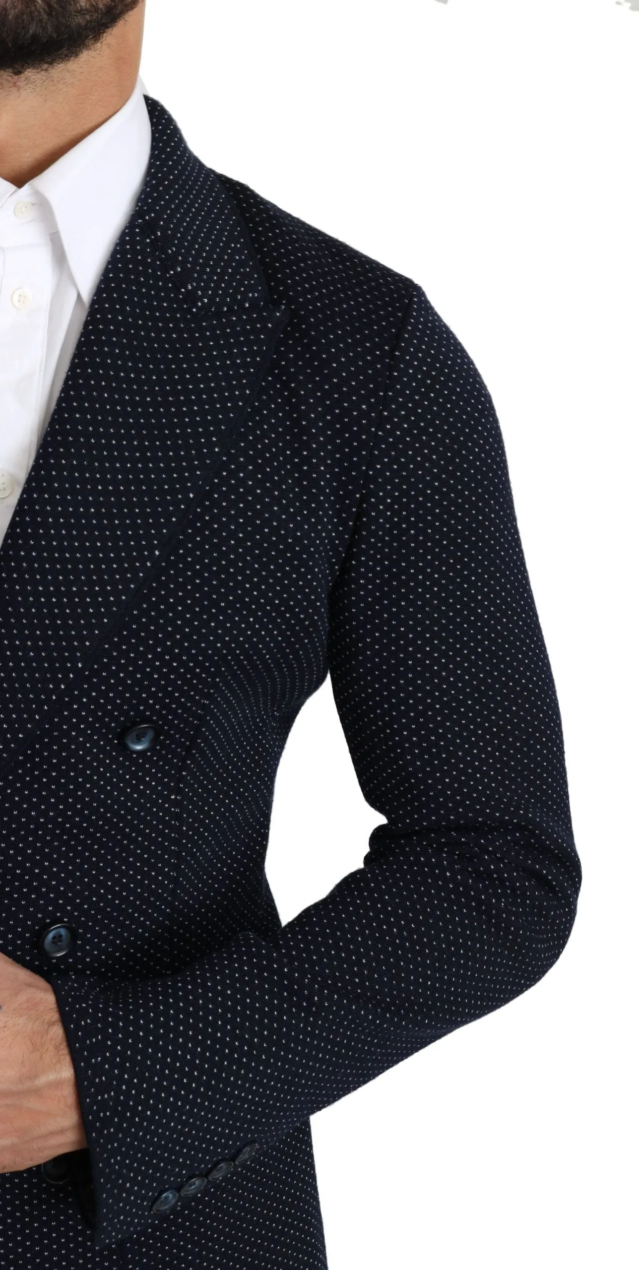 Elegant Dark Blue Dotted Slim-Fit Blazer sold by Louxly product image thumbnail 5