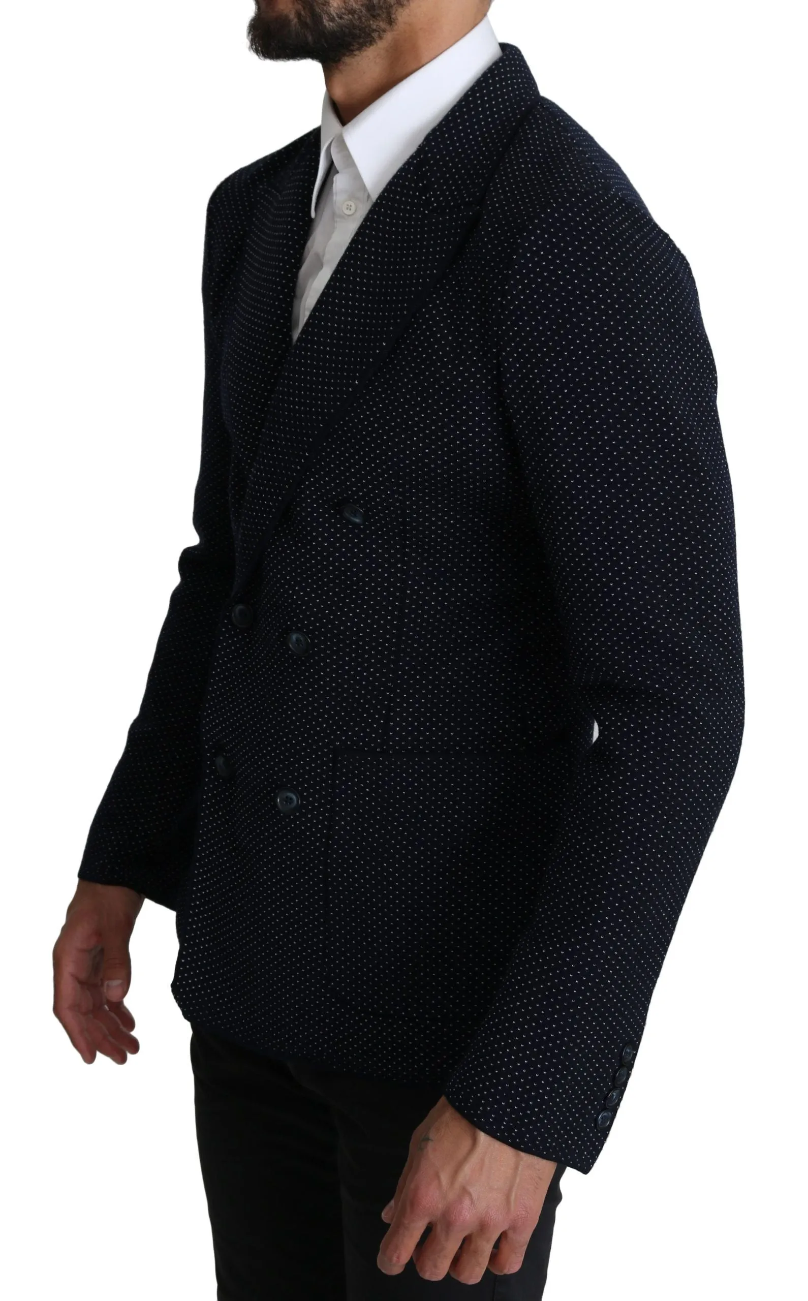 Elegant Dark Blue Dotted Slim-Fit Blazer sold by Louxly product image thumbnail 2