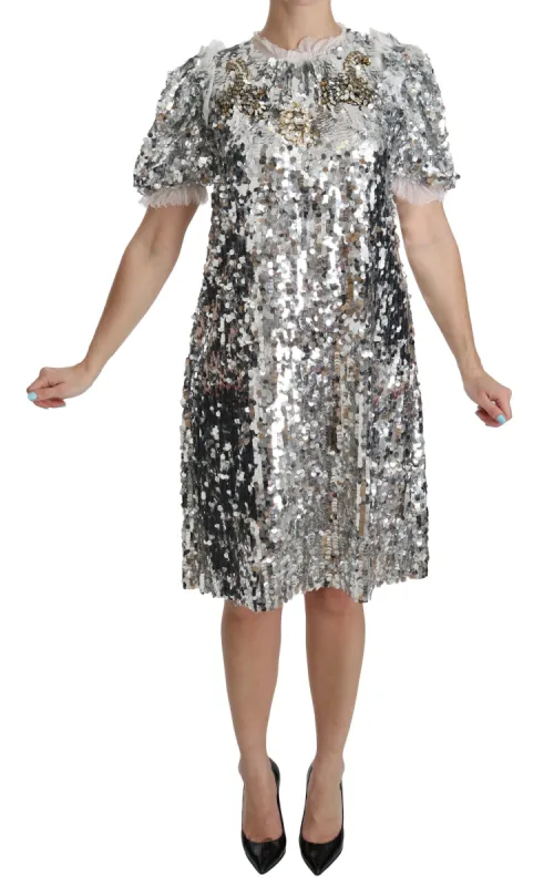 Elegant Silver A-Line Dress with Crystal Accents sold by Louxly
