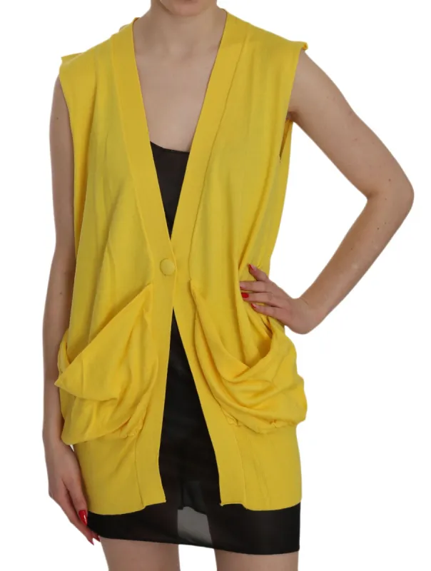 Elegant Yellow Sleeveless Cotton Vest sold by Louxly