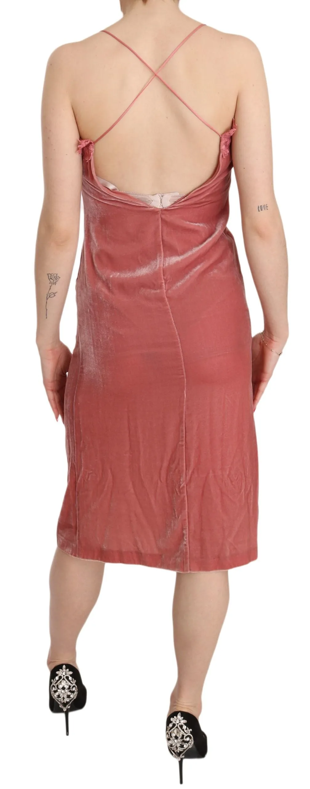 Pink Lace Silk-Blend Midi Dress with Side Slit sold by Louxly product image thumbnail 3