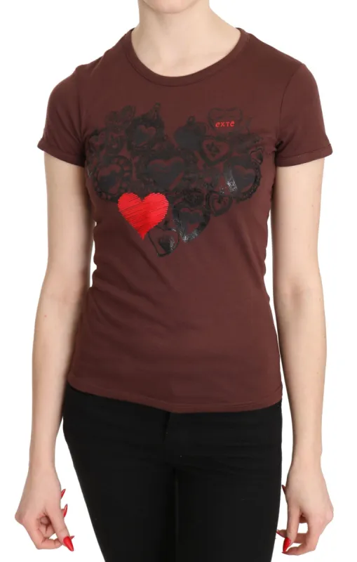 Chic Brown Hearts Printed Short Sleeve Top sold by Louxly