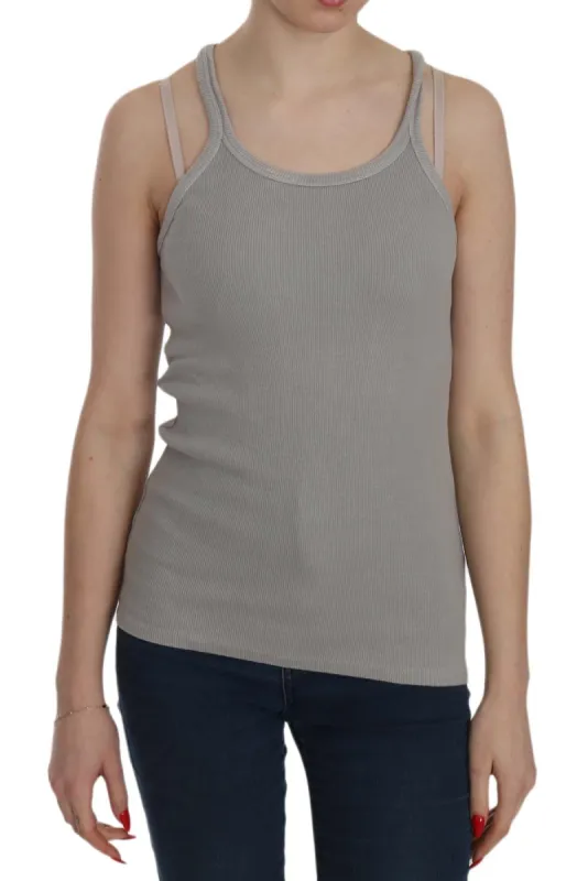 Elegant Sleeveless Grey Cotton Blouse sold by Louxly