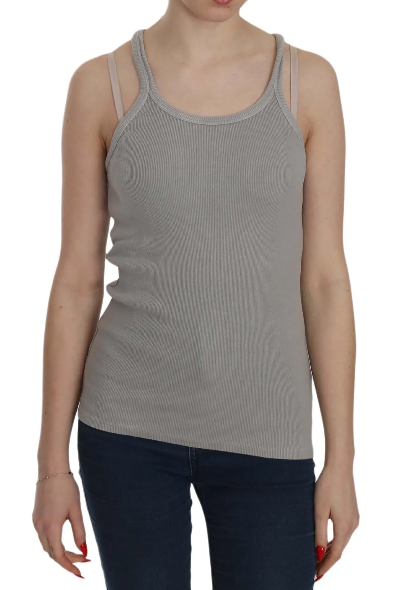 Elegant Sleeveless Grey Cotton Blouse sold by Louxly