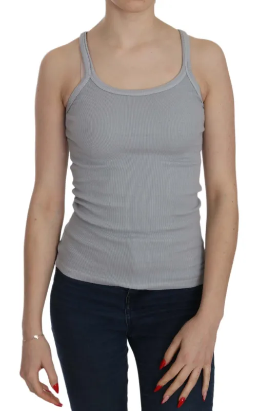 Elegant Sleeveless Light Gray Cotton Blouse sold by Louxly