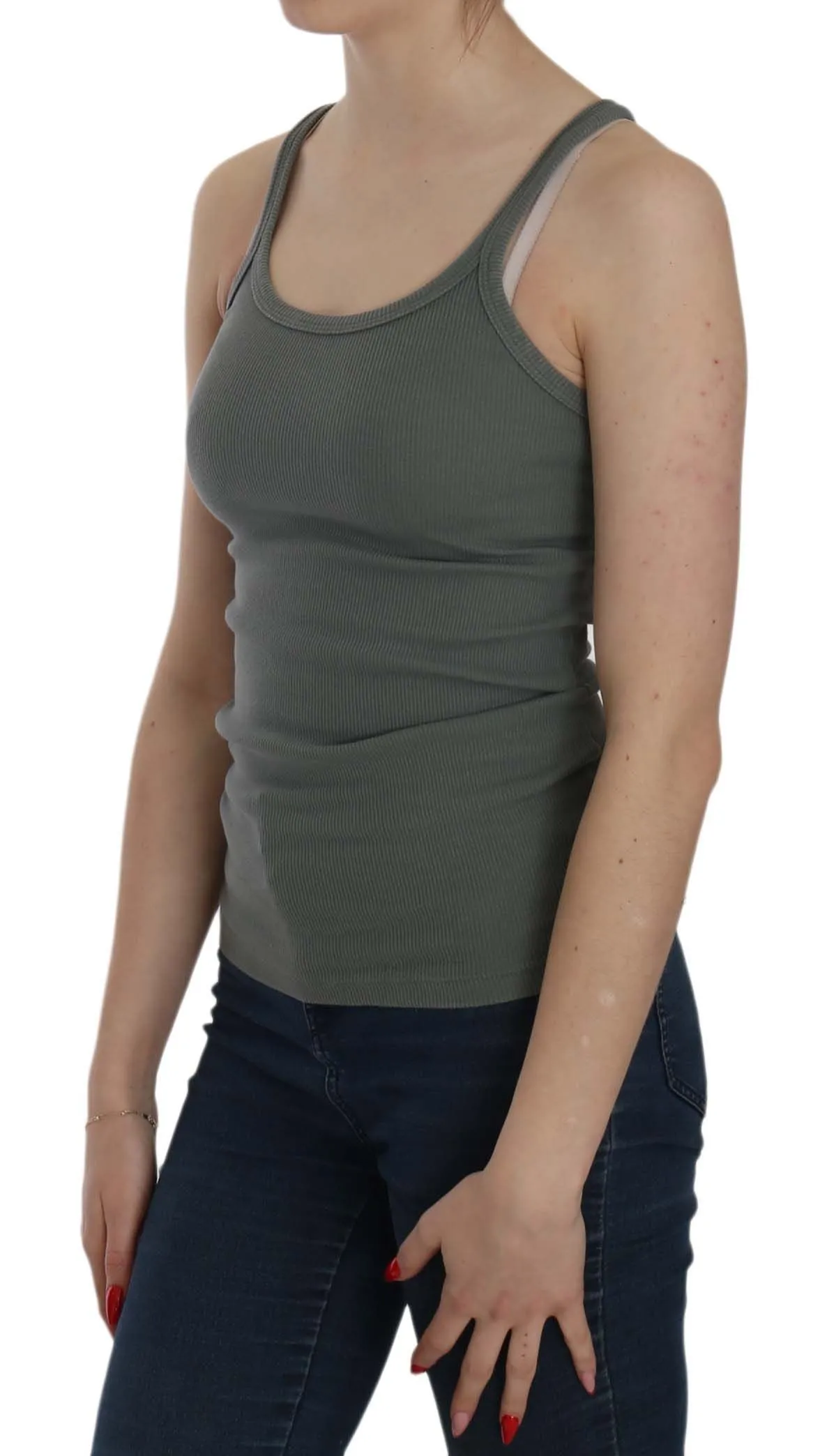 Elegant Round Neck Sleeveless Green Cotton Blouse sold by Louxly product image thumbnail 3