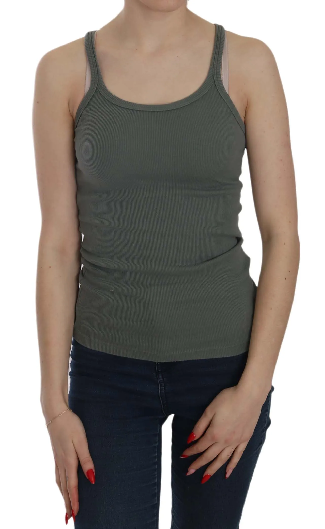 Elegant Round Neck Sleeveless Green Cotton Blouse sold by Louxly