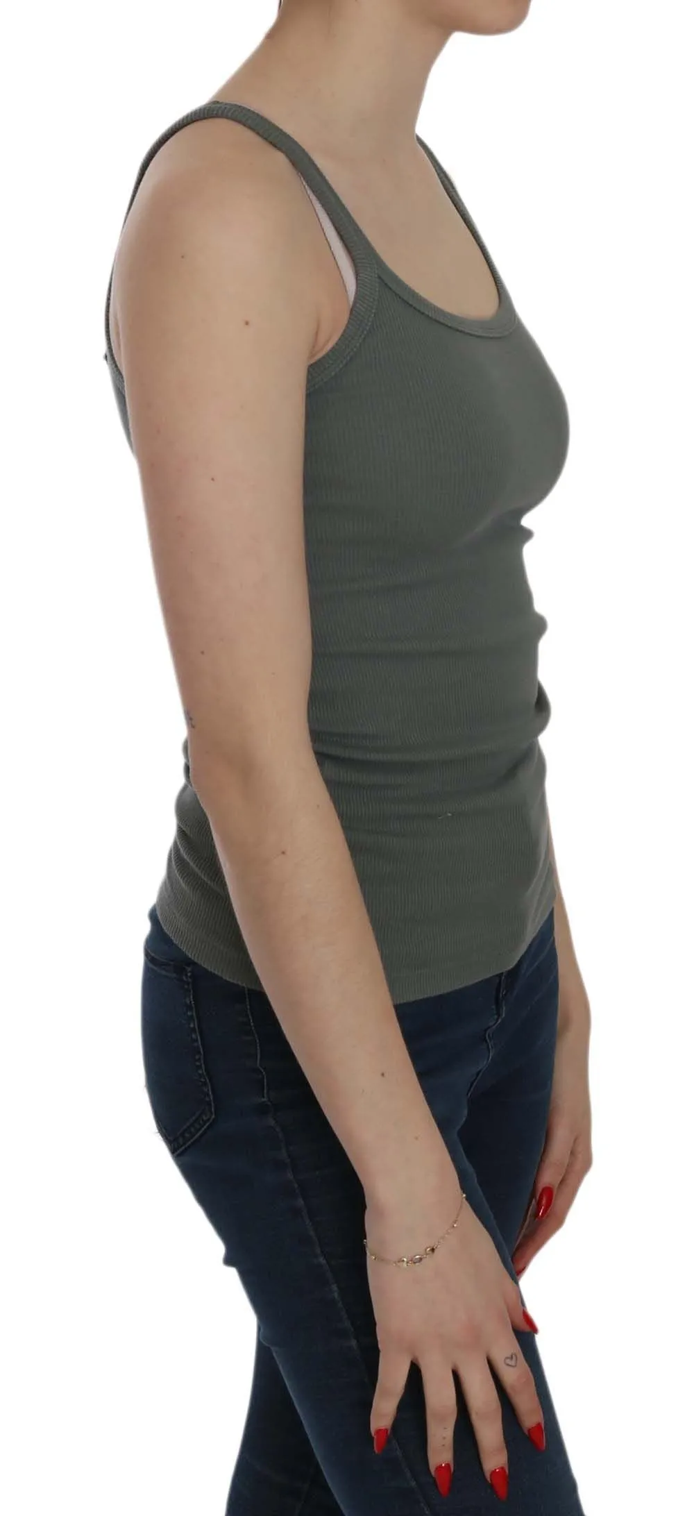 Elegant Round Neck Sleeveless Green Cotton Blouse sold by Louxly product image thumbnail 2