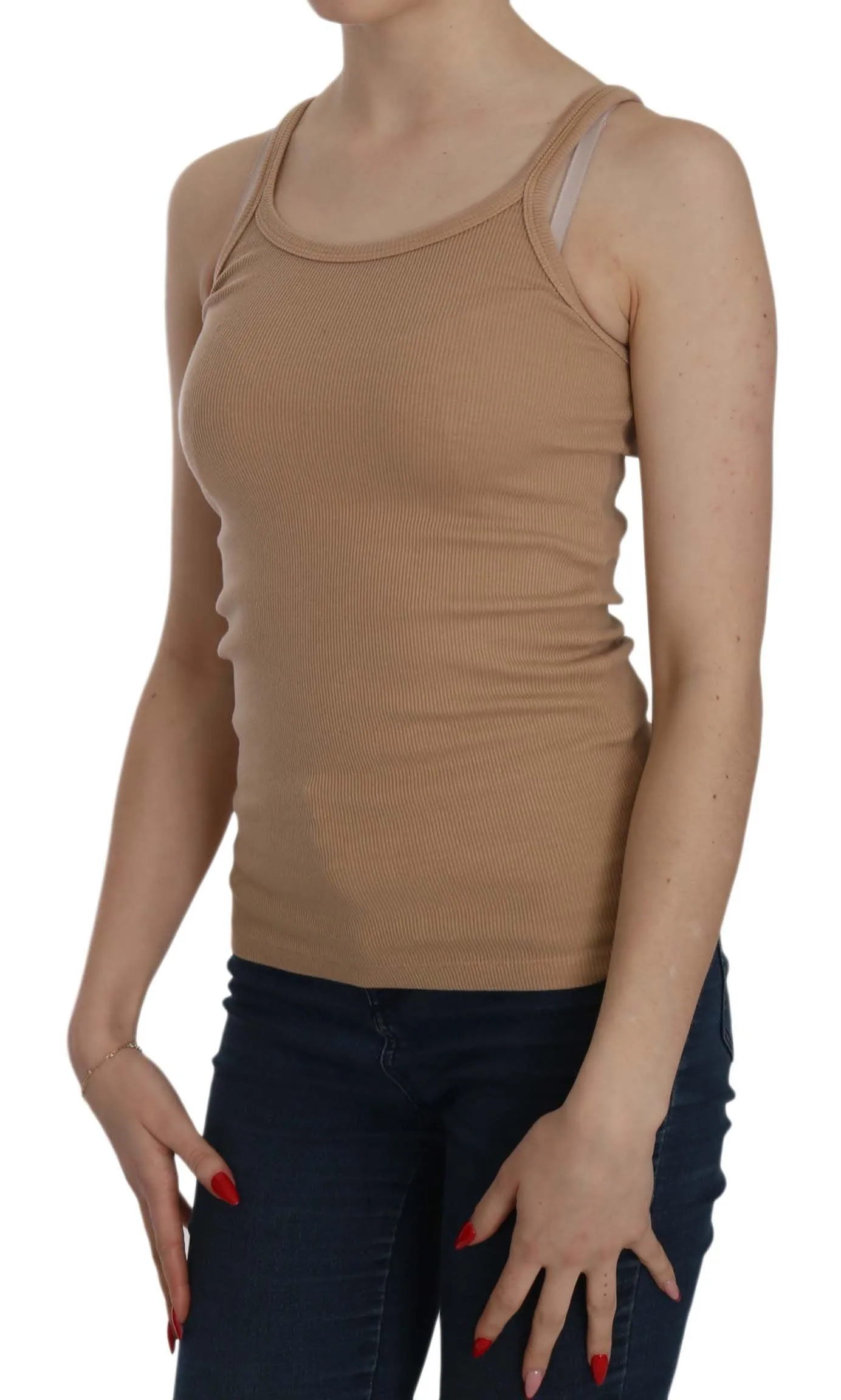 Beige Cotton Spaghetti Strap Tank sold by Louxly product image thumbnail 3