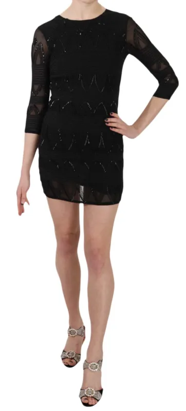 Elegant Black Silk Mini Dress with Sequins sold by Louxly