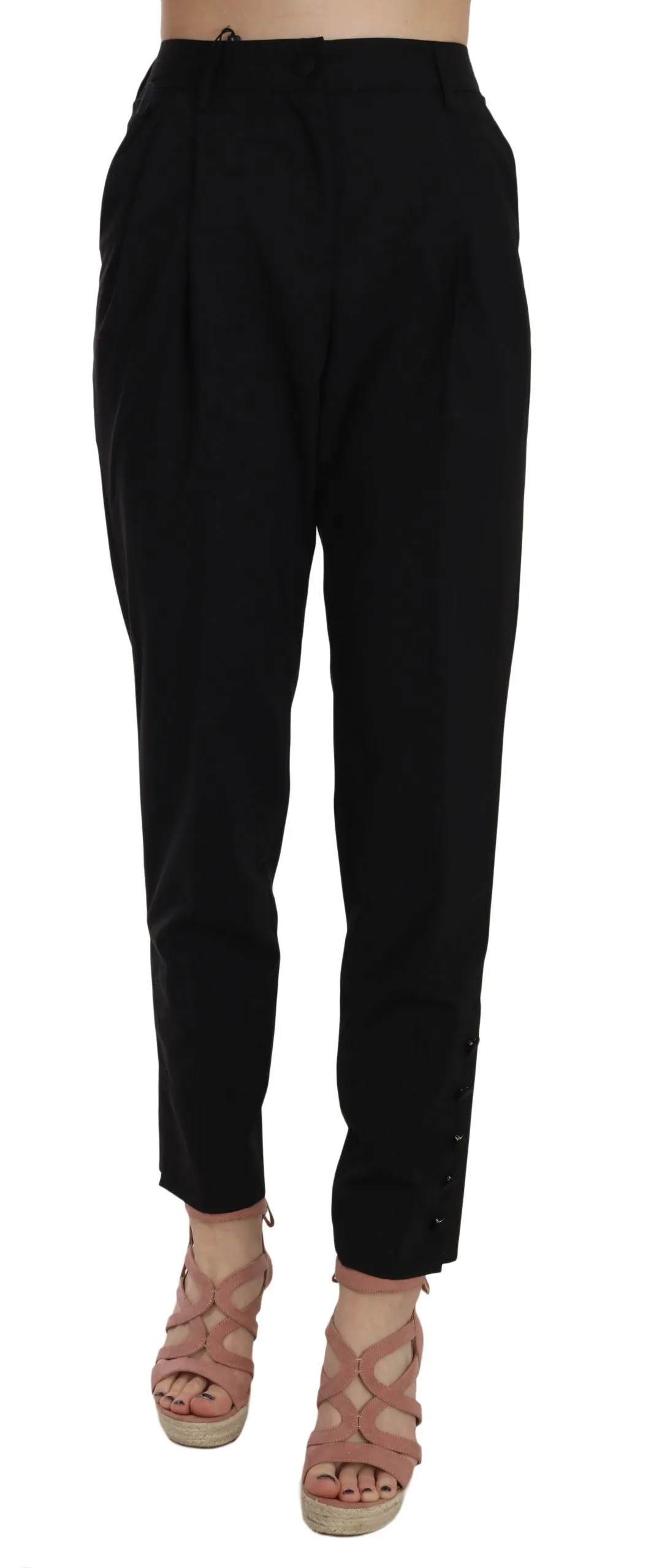Elegant Pleated Tapered Black Trousers sold by Louxly