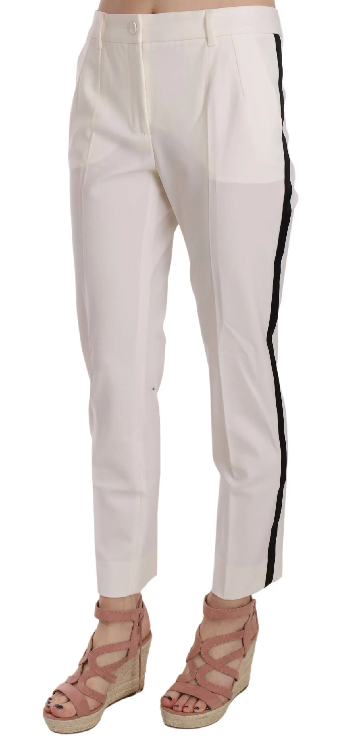 Elegant White Stripe Wool Tapered Trousers sold by Louxly product image thumbnail 2