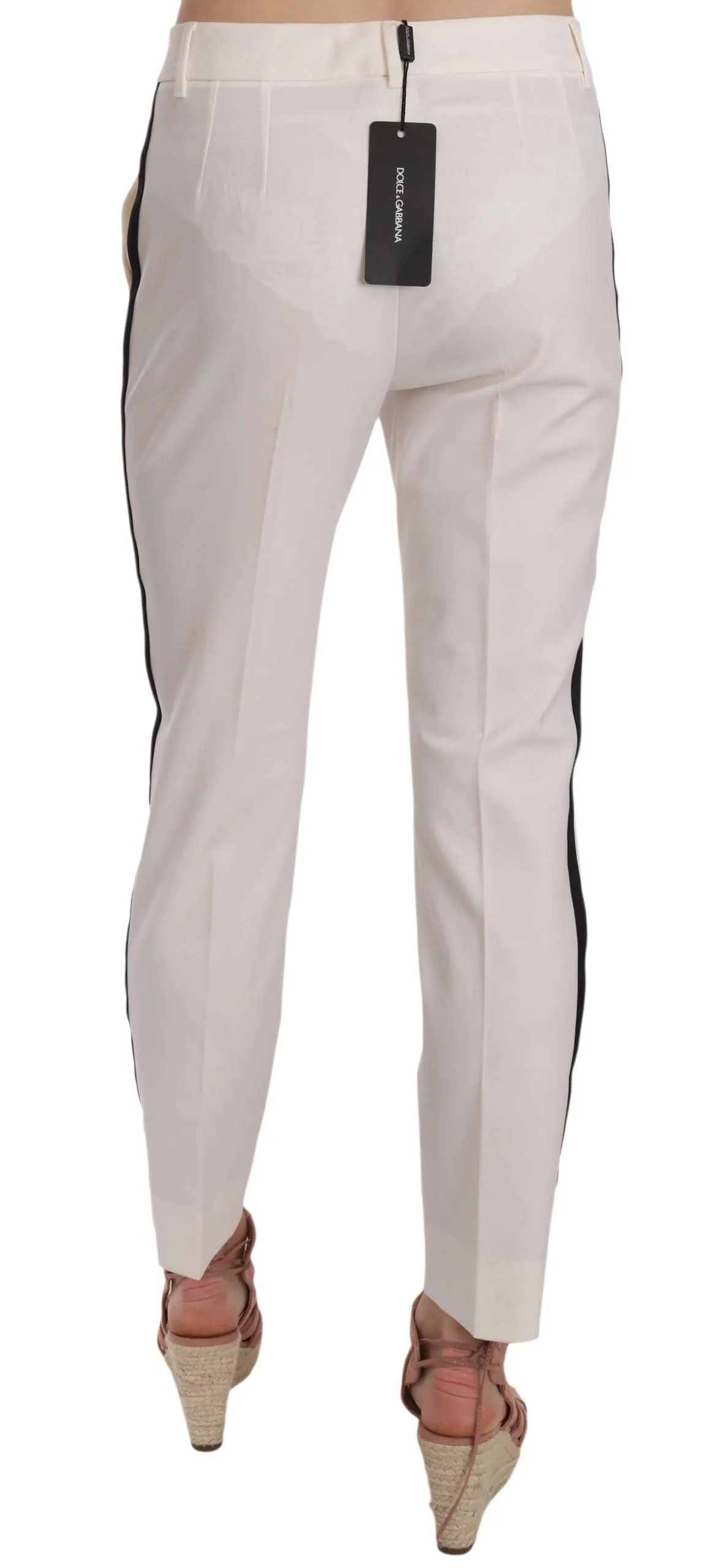 Elegant White Stripe Wool Tapered Trousers sold by Louxly product image thumbnail 3