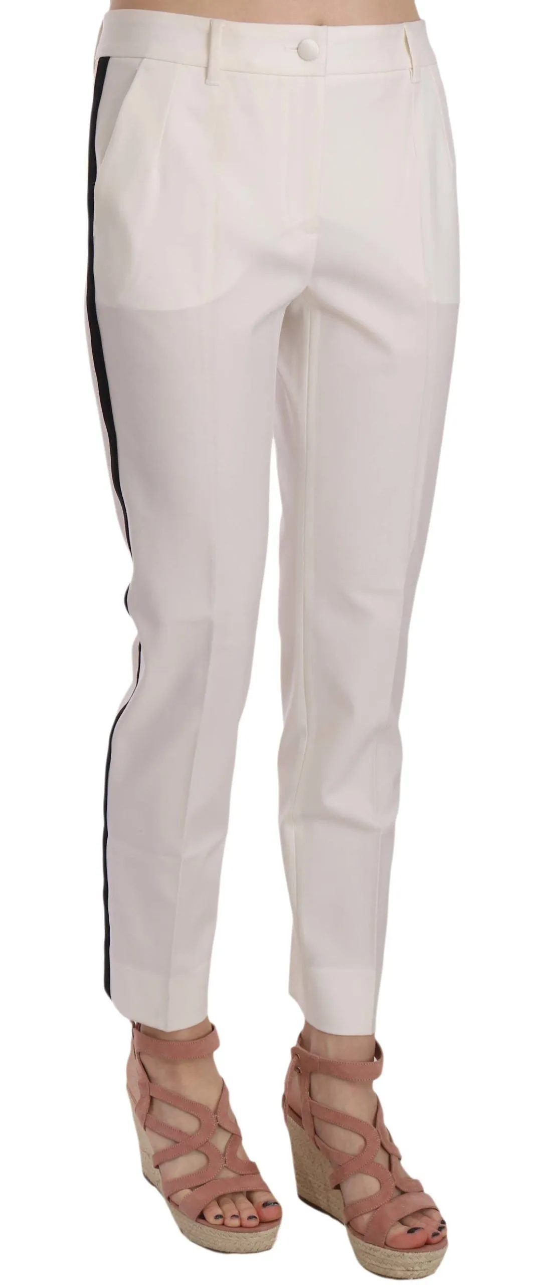Elegant White Stripe Wool Tapered Trousers sold by Louxly product image thumbnail 4