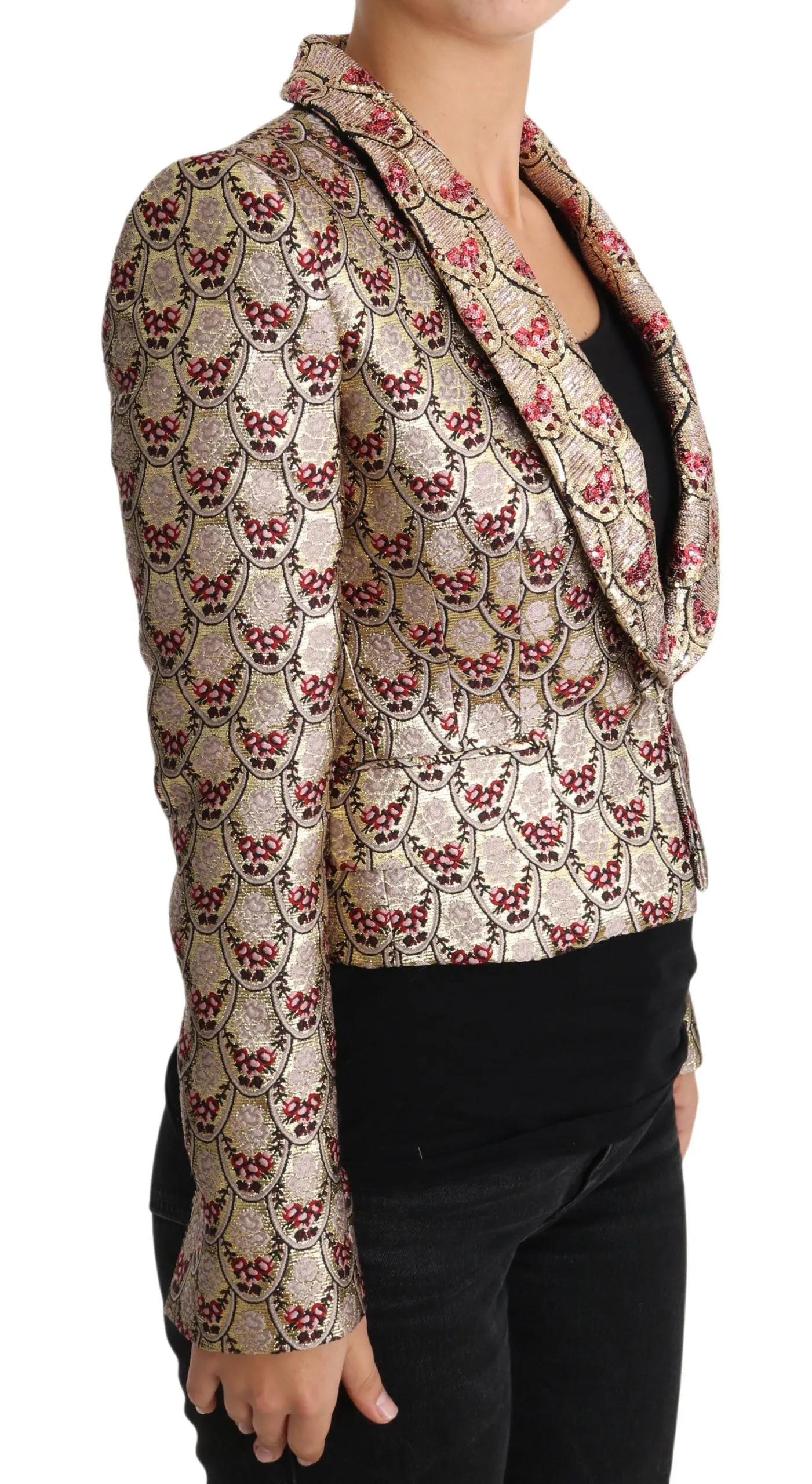 Glittering Gold Floral Sequined Blazer Jacket sold by Louxly product image thumbnail 5