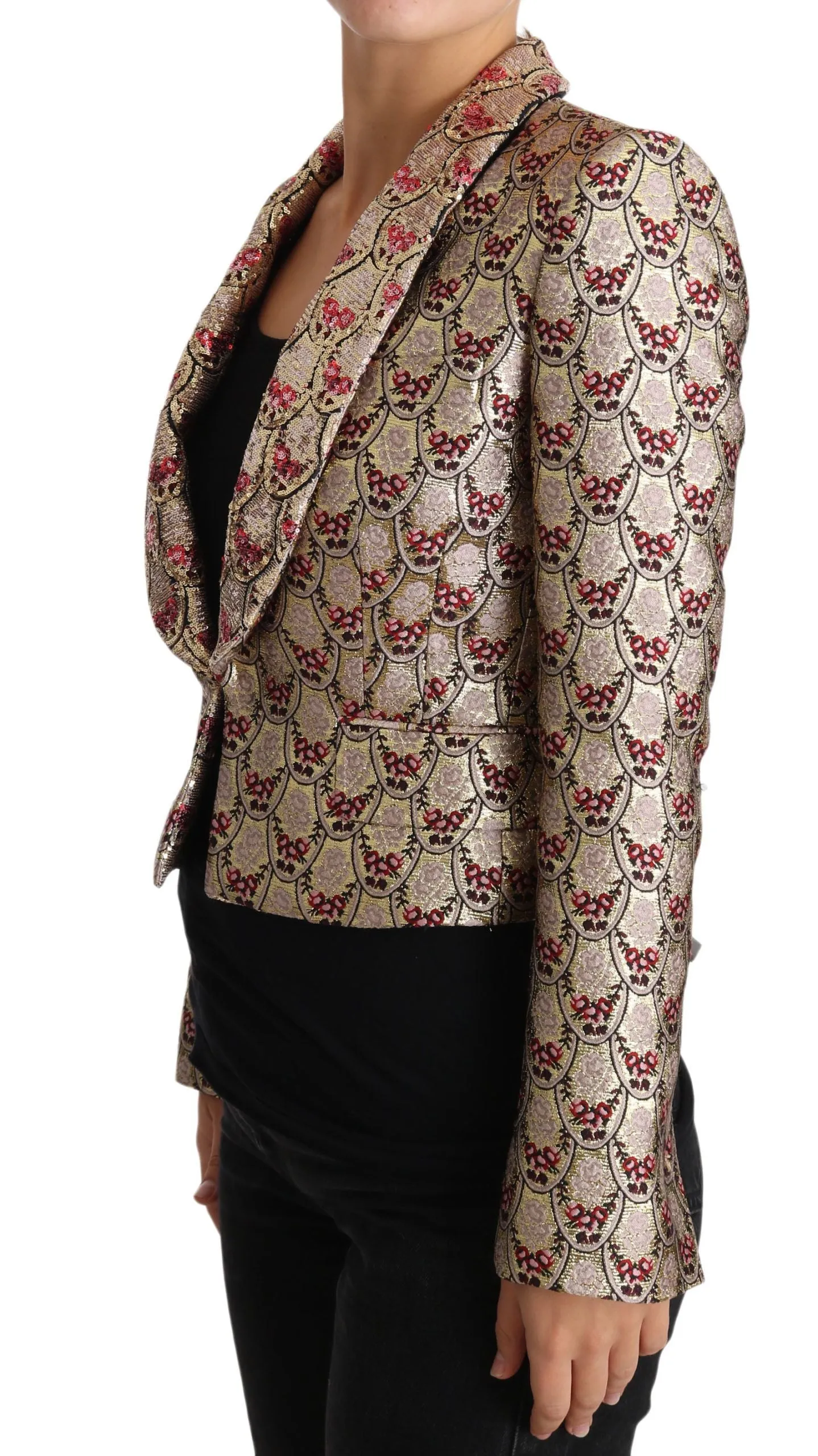 Glittering Gold Floral Sequined Blazer Jacket sold by Louxly product image thumbnail 2