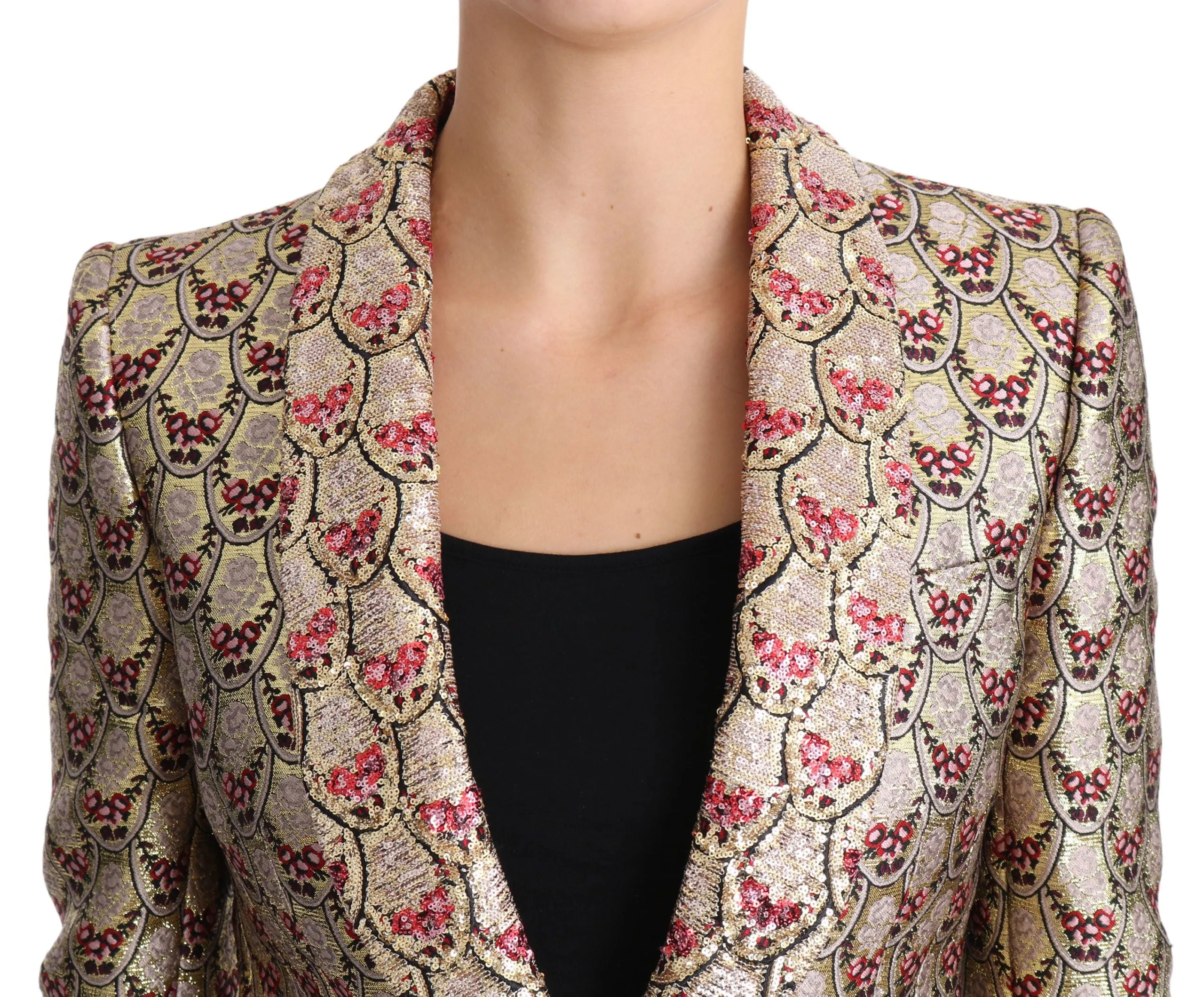 Glittering Gold Floral Sequined Blazer Jacket sold by Louxly product image thumbnail 4