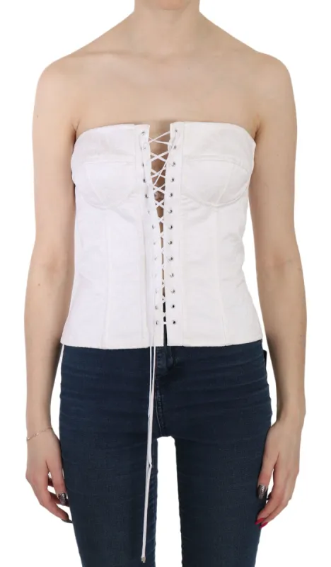 Elegant White Strapless Corset Top sold by Louxly
