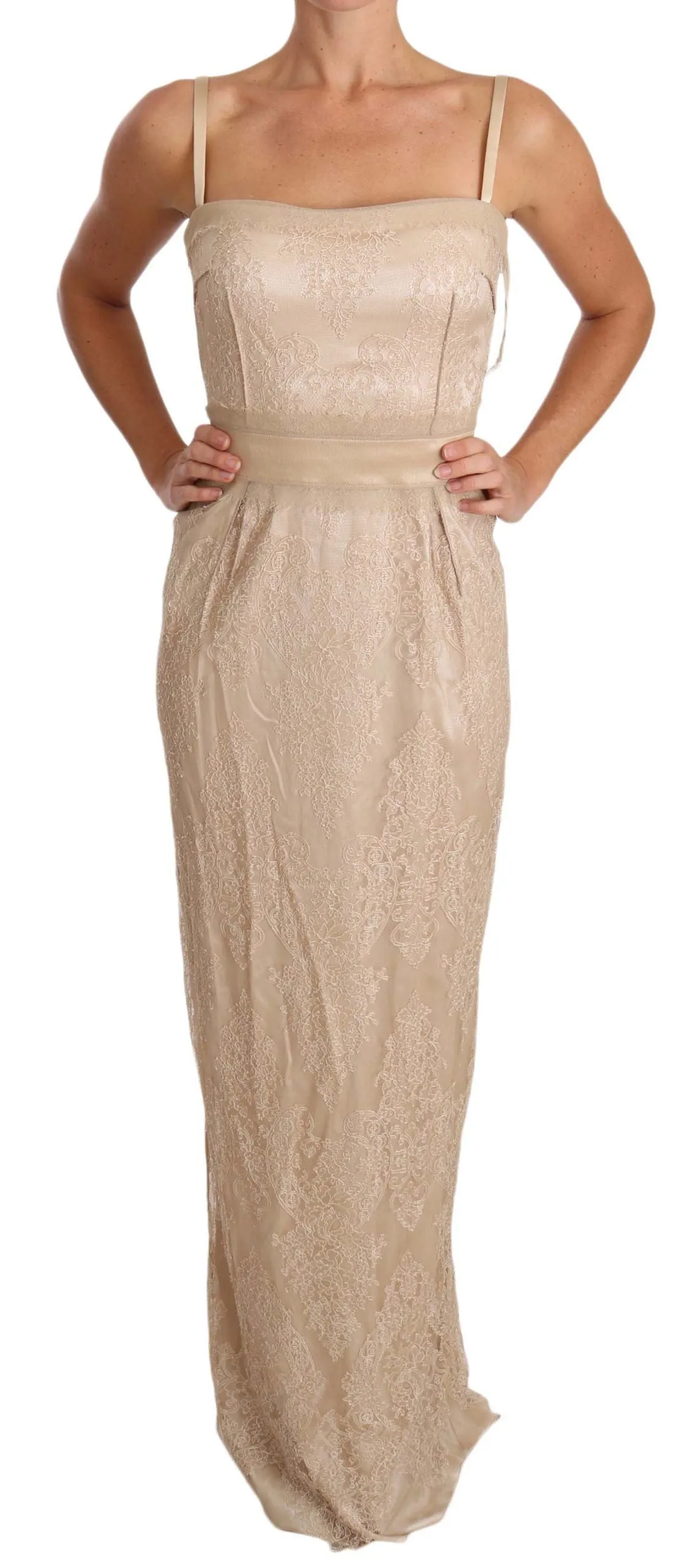 Elegant Beige Sheath Floor-Length Dress sold by Louxly