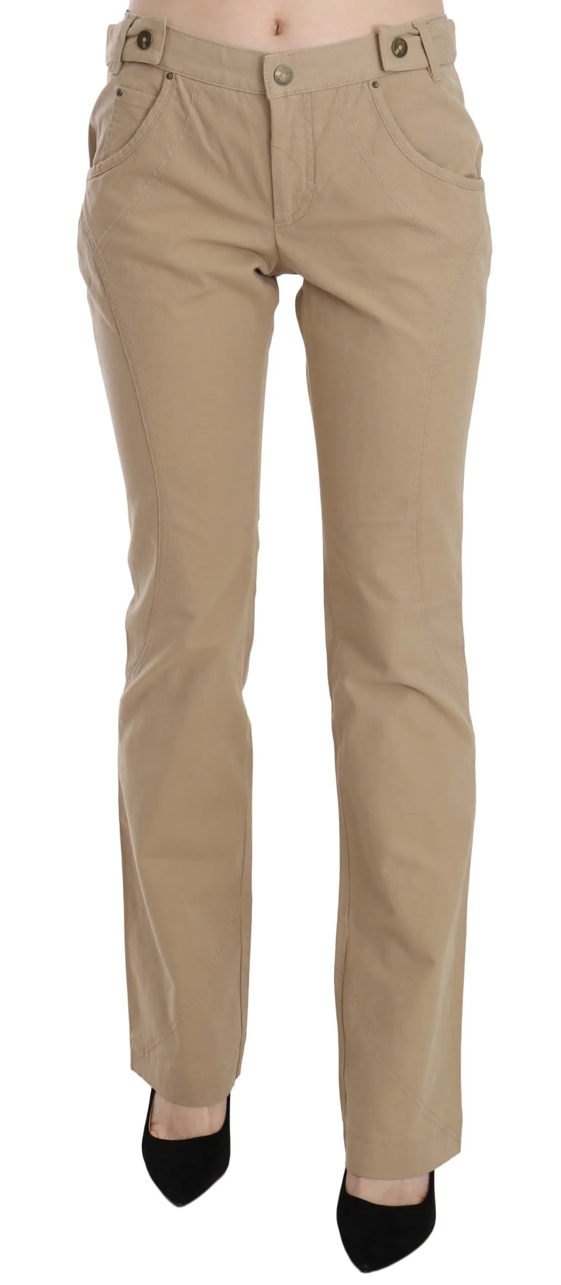 Beige Mid Waist Straight Leg Pants sold by Louxly