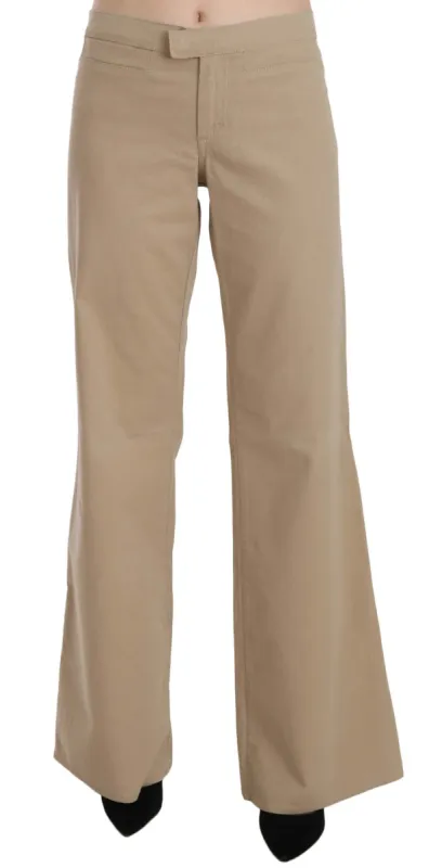 Beige Mid Waist Flared Luxury Trousers made by Just Cavalli