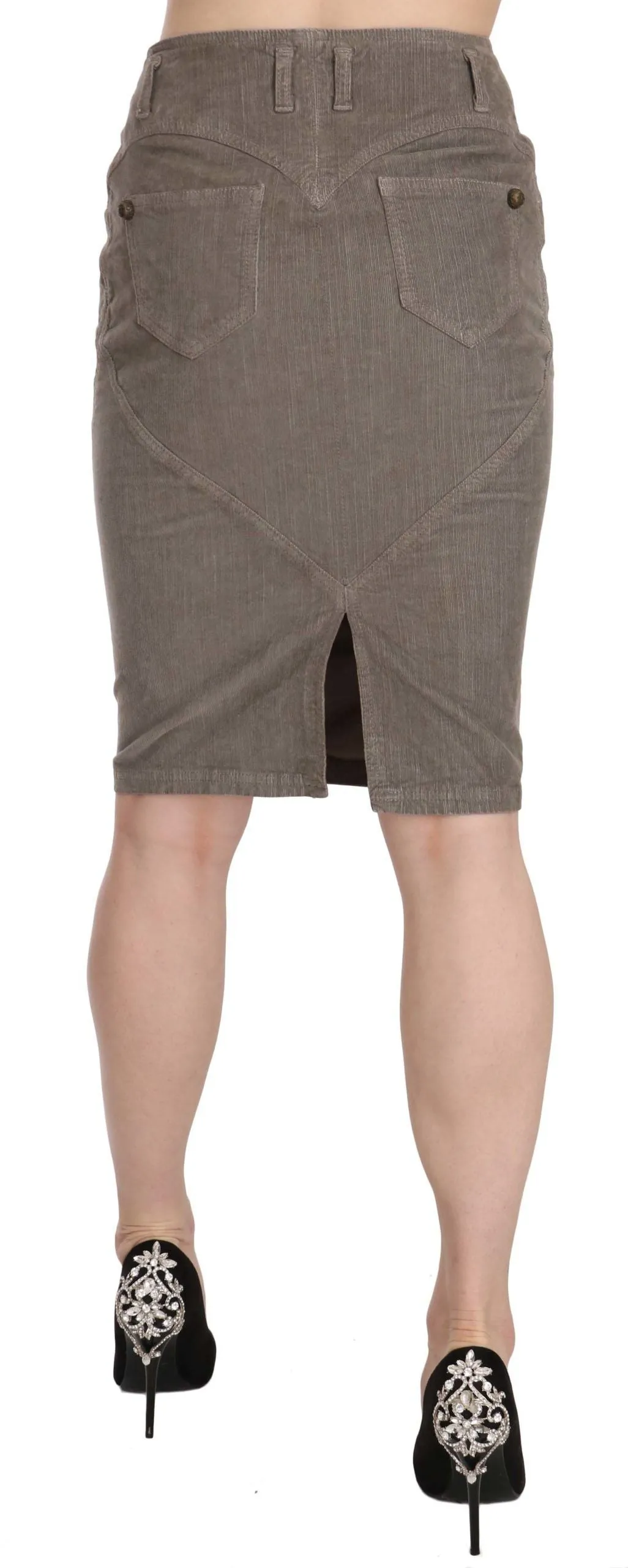 Chic Gray Pencil Skirt with Logo Details sold by Louxly product image thumbnail 3