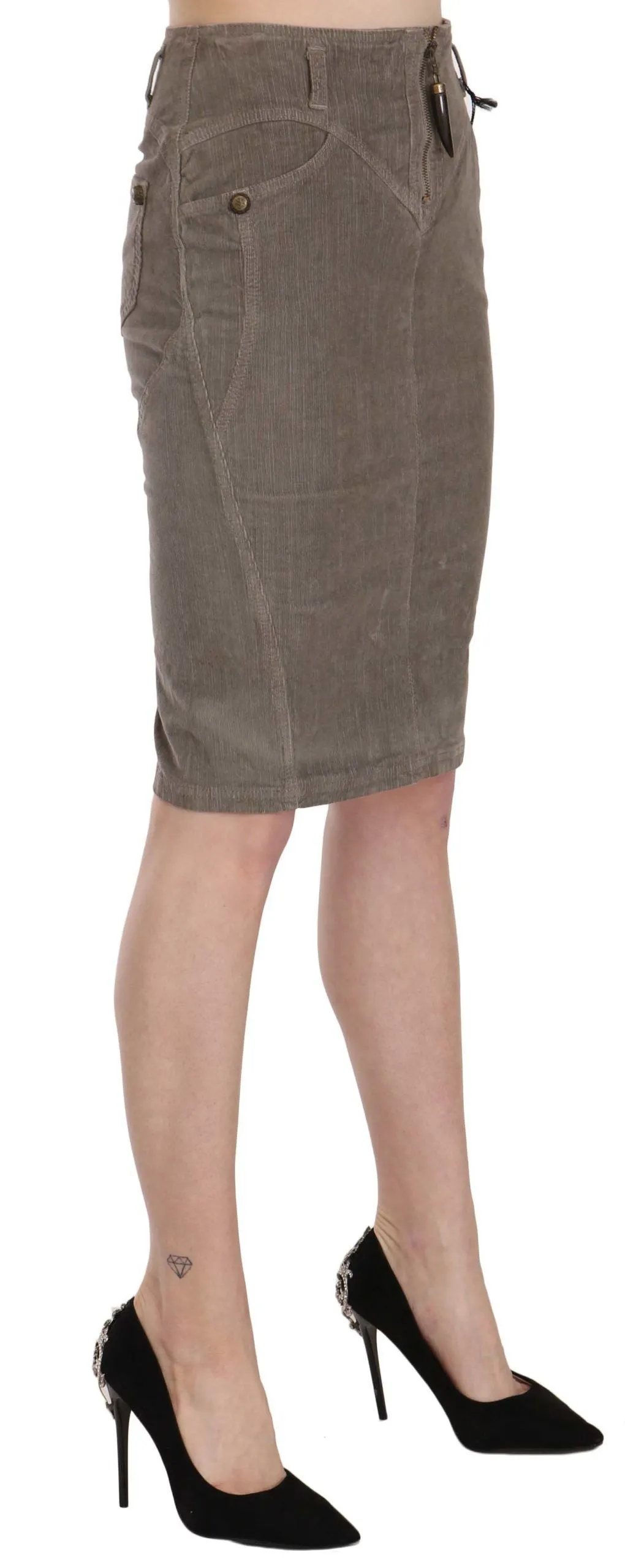 Chic Gray Pencil Skirt with Logo Details sold by Louxly product image thumbnail 4