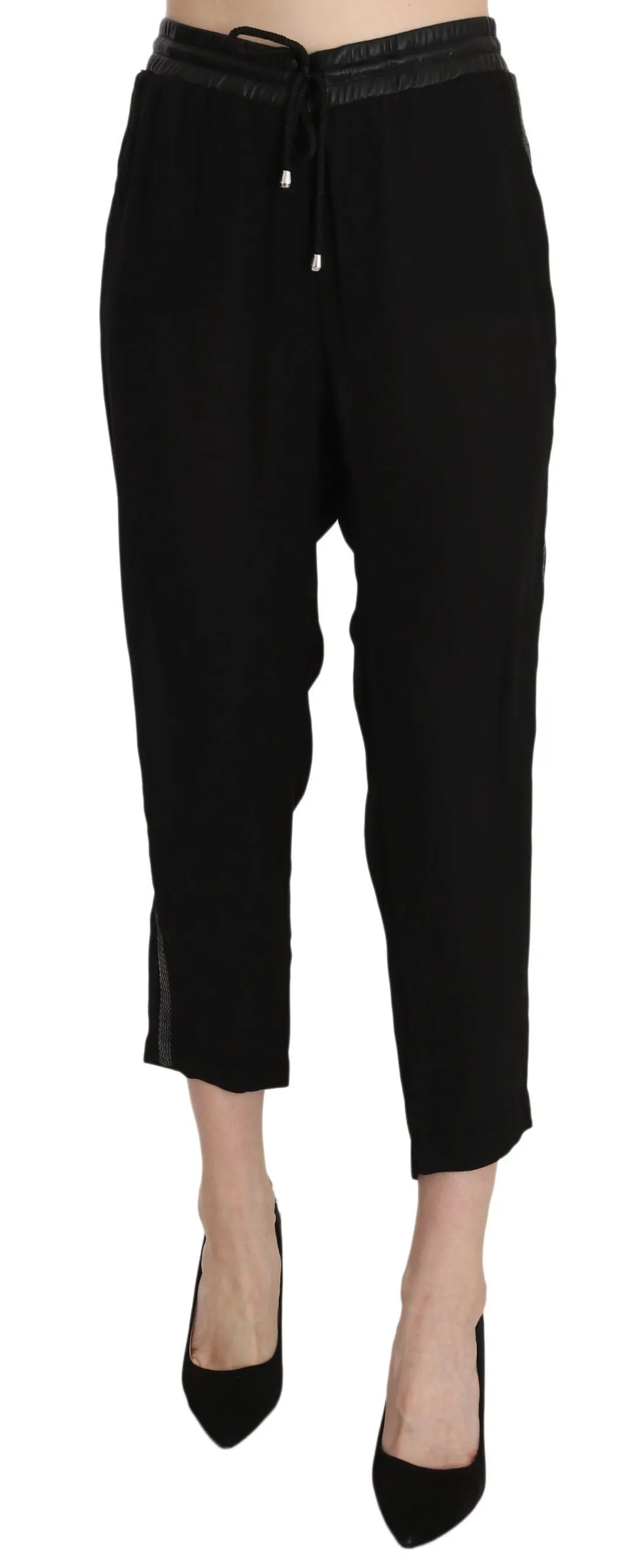 Chic High Waist Cropped Pants in Elegant Black sold by Louxly