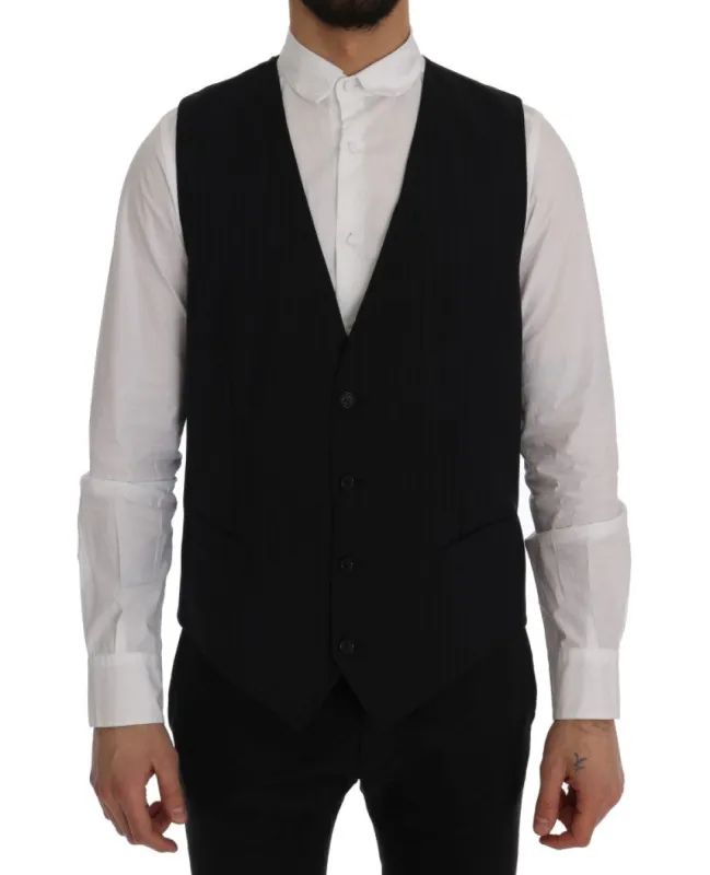 Elegant Blue Striped Waistcoat Vest sold by Louxly