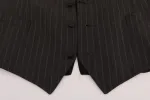Elegant Striped Gray Wool Blend Waistcoat Vest sold by Louxly