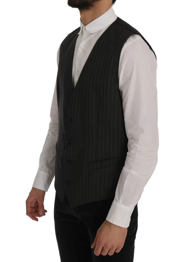 Elegant Striped Gray Wool Blend Waistcoat Vest sold by Louxly product image thumbnail 2