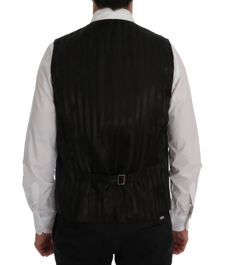 Elegant Striped Gray Wool Blend Waistcoat Vest sold by Louxly product image thumbnail 3