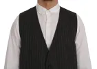Elegant Striped Gray Wool Blend Waistcoat Vest sold by Louxly