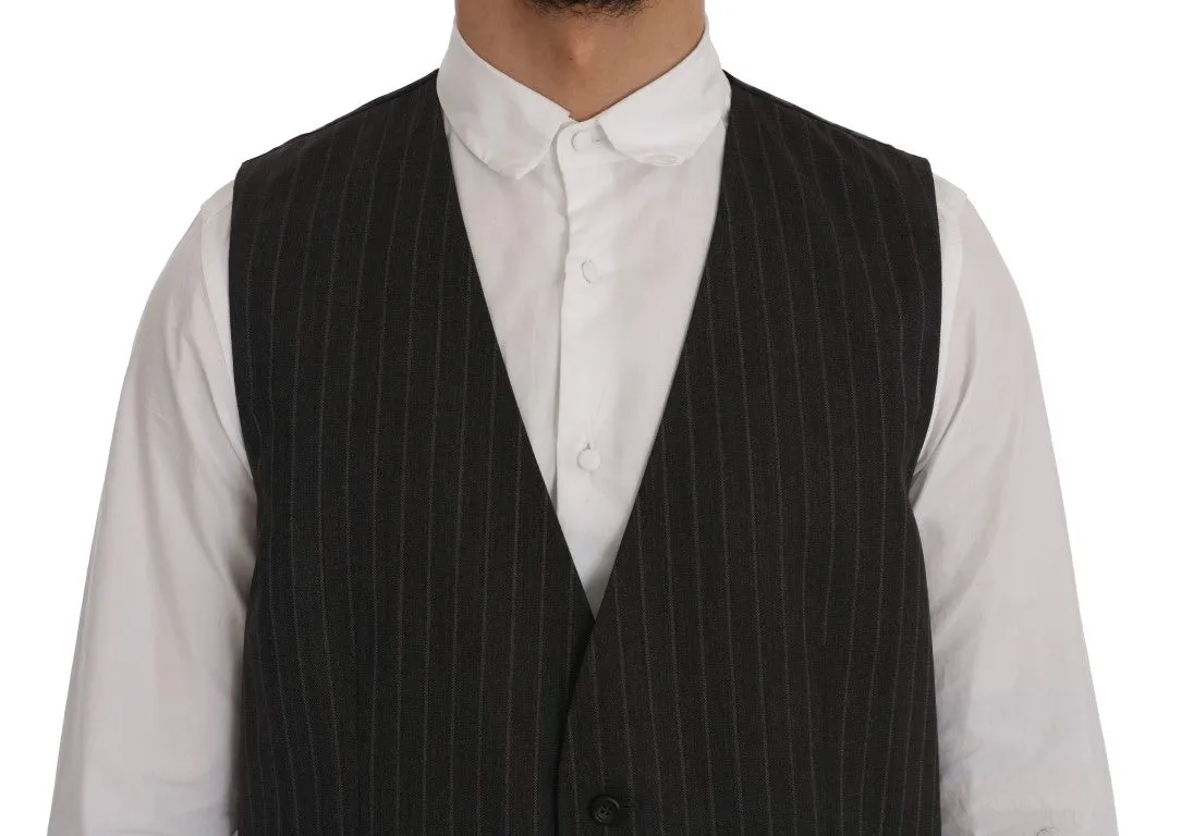 Elegant Striped Gray Wool Blend Waistcoat Vest sold by Louxly product image thumbnail 4