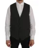 Elegant Striped Gray Wool Blend Waistcoat Vest sold by Louxly