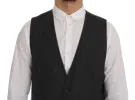 Elegant Gray Striped Single Breasted Vest sold by Louxly