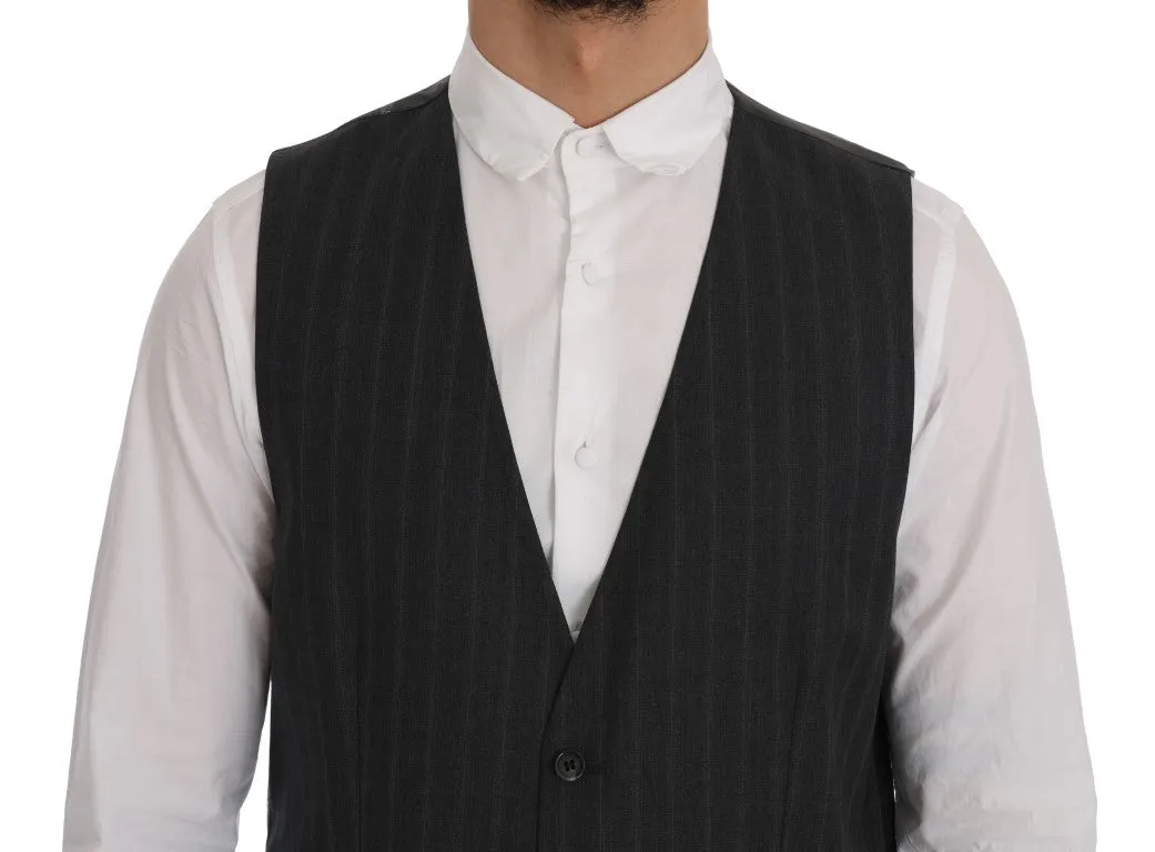 Elegant Gray Striped Single Breasted Vest sold by Louxly product image thumbnail 4