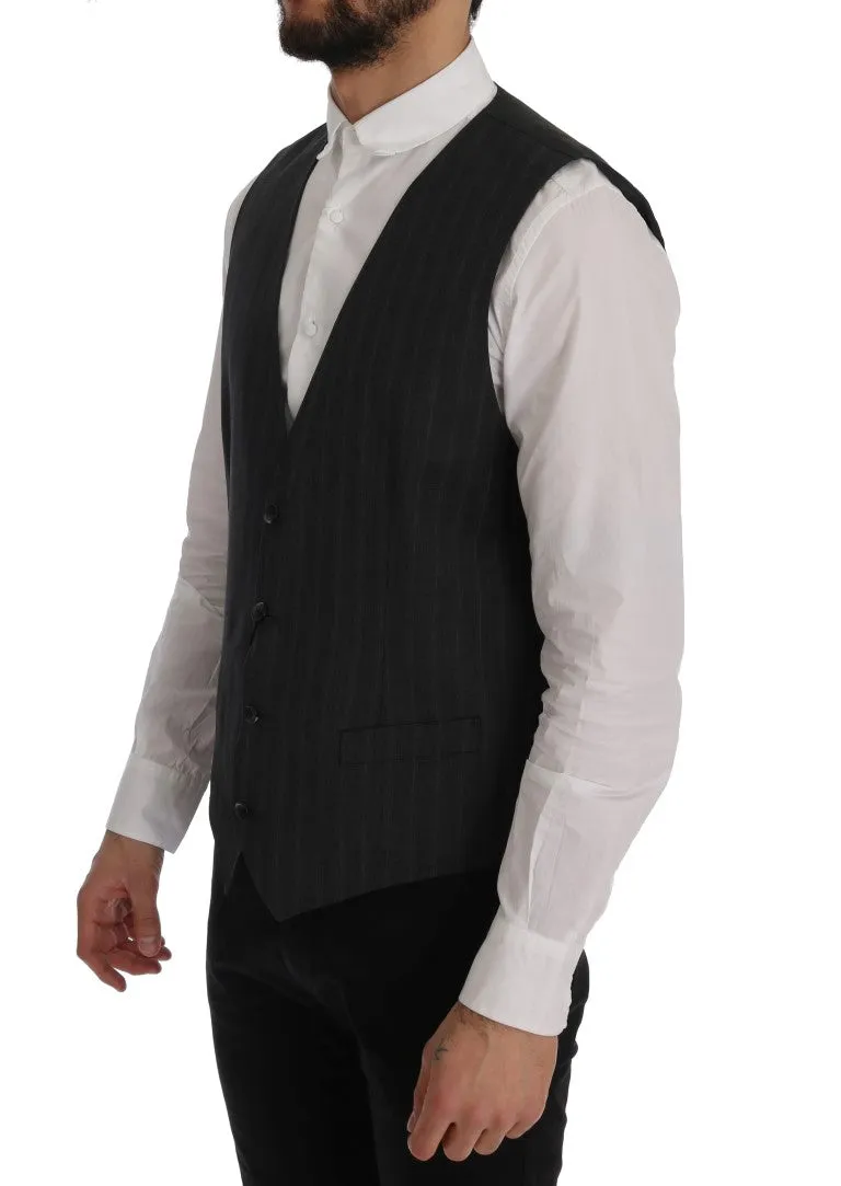 Elegant Gray Striped Single Breasted Vest sold by Louxly product image thumbnail 2